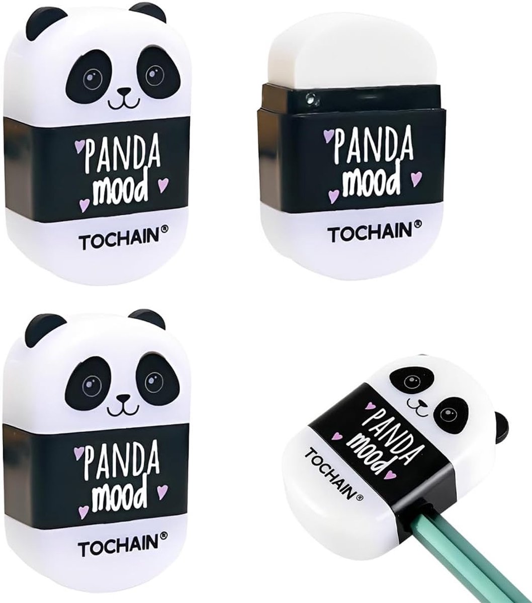 3 x 3-in-1 puntenslijper met gum en spanreservoir, compact mini-design met panda-motief, perfect voor school en - ShopVlot