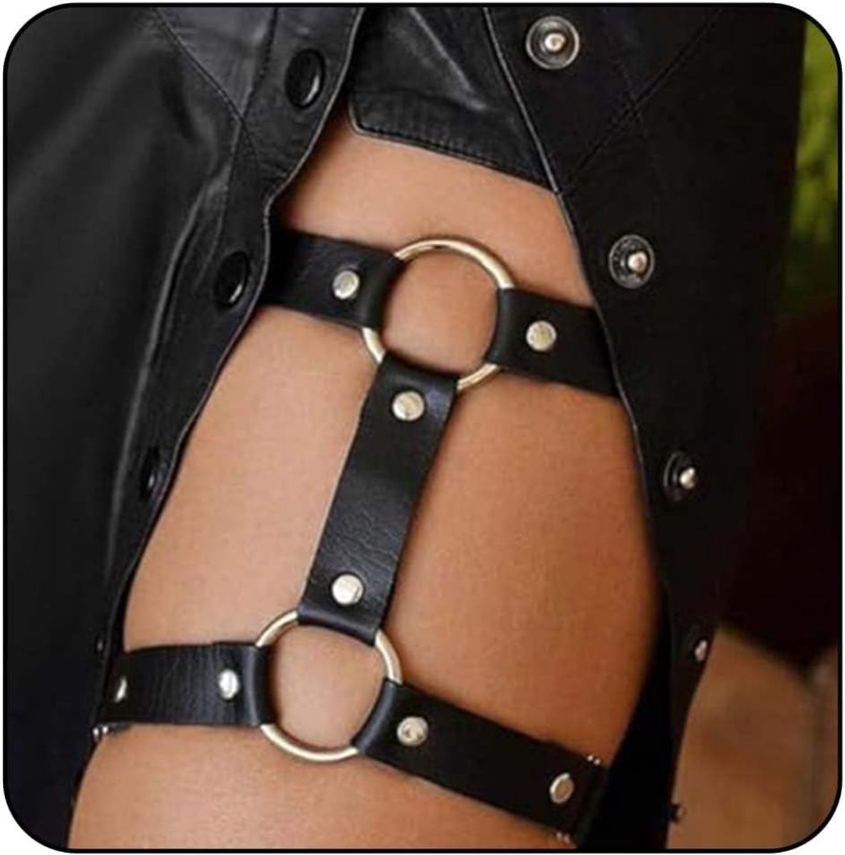 Leather Leg Chain, Punk Leg Stockings Belt, Thigh Chain, Black Body Chain, Halloween Festival Rave Body Accessory for - ShopVlot