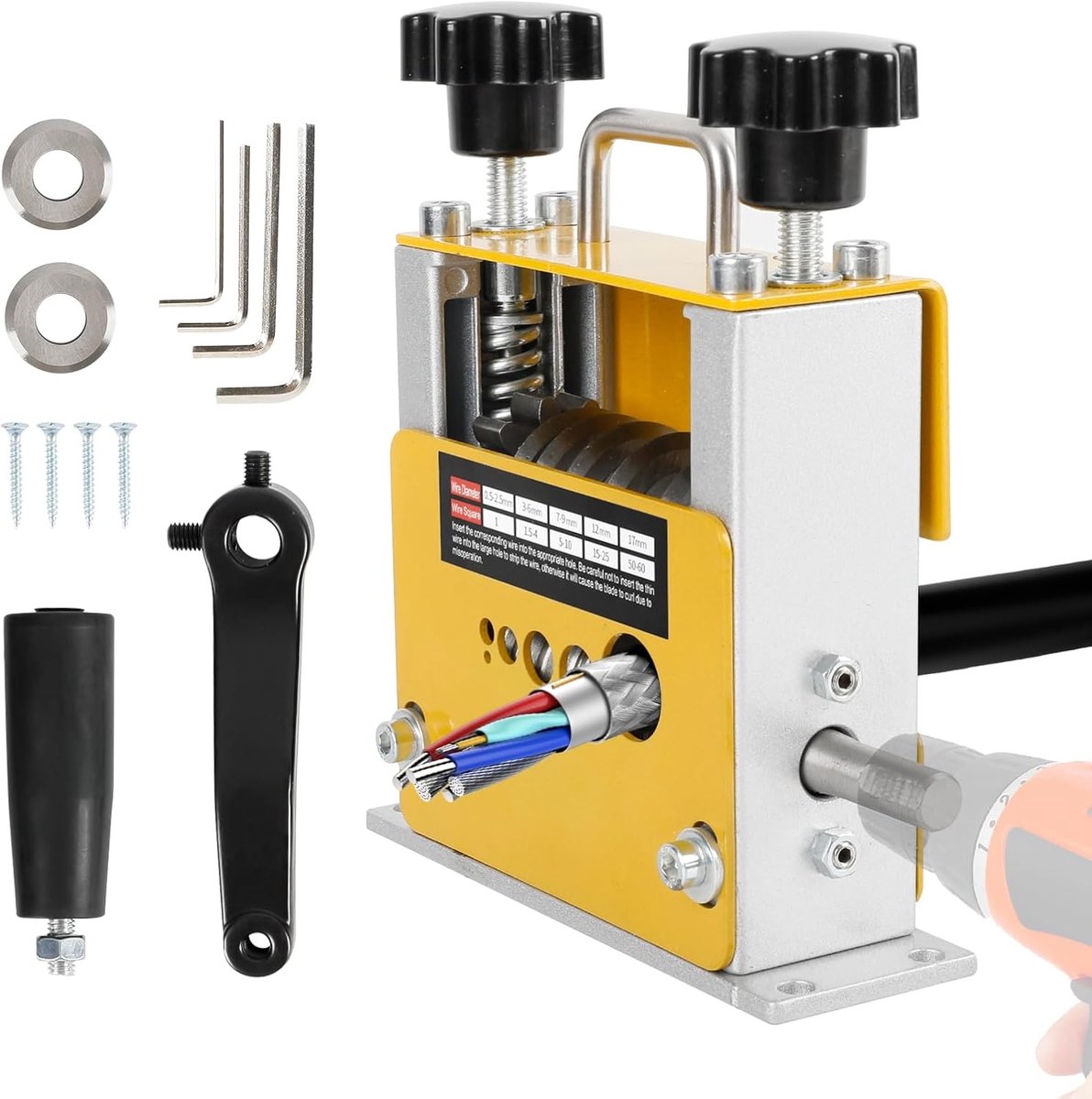 Wire Stripper Machine 2 in 1 Manual Drill Powered Cable Stripper Machine with 2 Blades for 1-17mm Cable, Electric Wire - ShopVlot