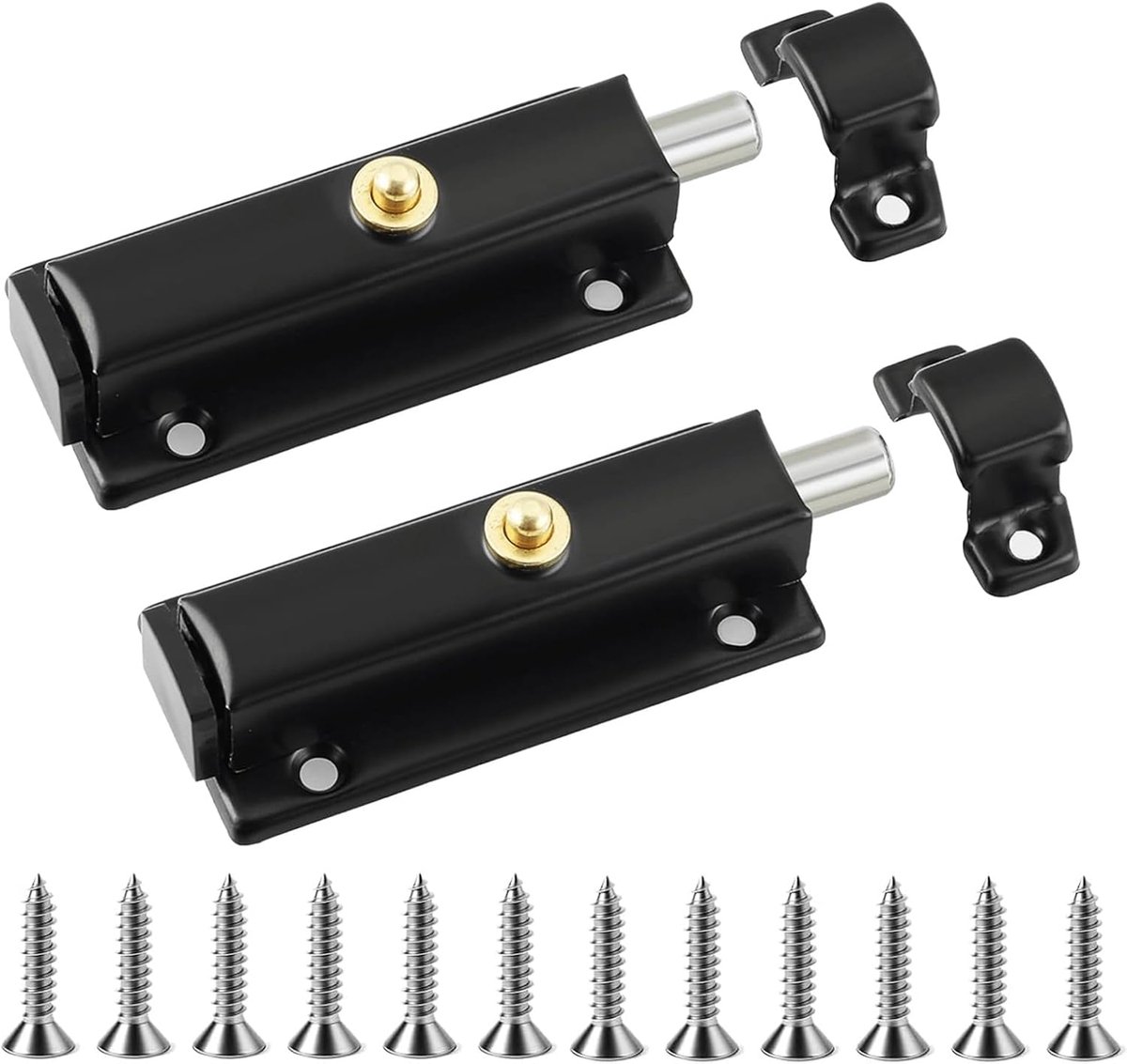 Door lock stainless steel push button slide 2pcs black - Sliding bolt with Screws, stainless steel, one-handed - ShopVlot