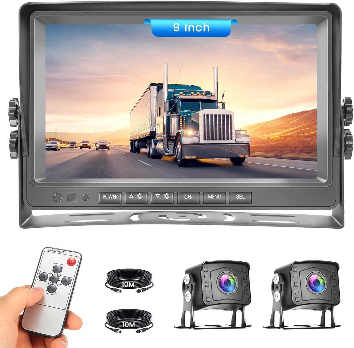 Dual Camera Rear Camera System Video Recording 9 Inch LCD Monitor DVR, IP69 Waterproof, Full Colour Night Vision, Car - ShopVlot