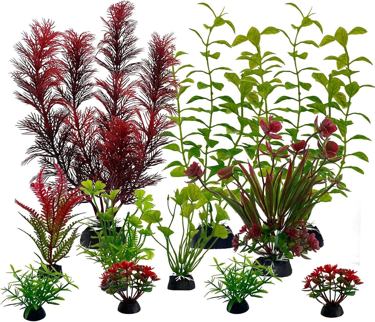 11 stuks aquariumdecoratie, kunstplanten voor vijver, aquariumplant, waterplanten, decoratieve accessoires, kunststof - ShopVlot