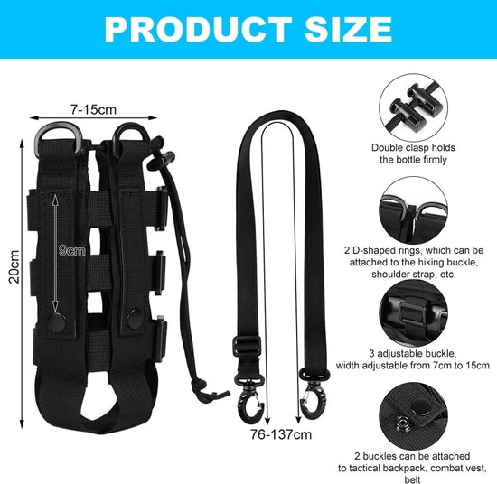 Drinking Bottle Holder - Adjustable Bottle Bag - Nylon with Drawstring - Suitable for Camping Travel Hiking - Fashionable Design - 18x11x4cm — afbeelding 3