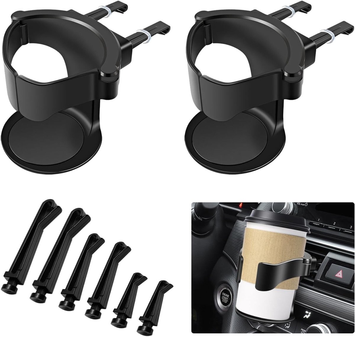 Bekerhouder voor in de auto - Zwart - Universele Bekerhouder met Ventilatieclips - Voor Dranken tot 500 ml