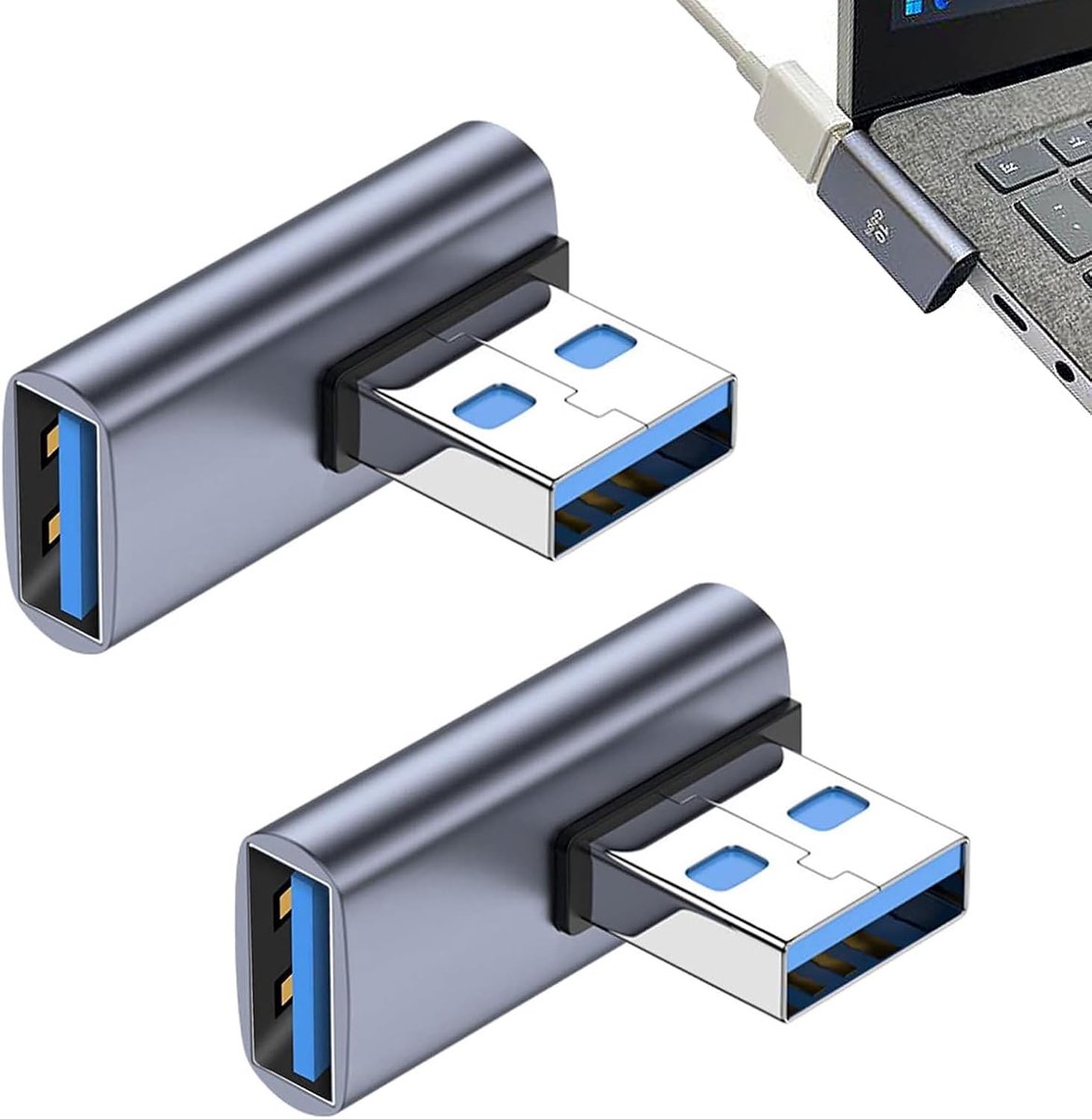 USB hoekadapter 90 graden - L-vormige plug - voor PC, laptop en auto oplader - verlengt levensduur van poorten - ShopVlot