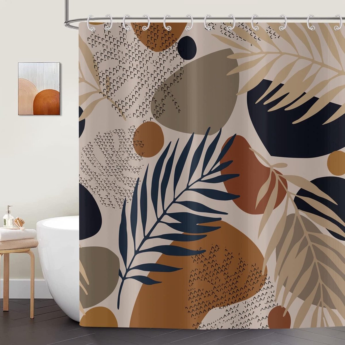 Douchegordijn 180 x 180 cm - Boho Stijl - Abstracte Palmbladeren - Waterdicht en Wasbaar - ShopVlot