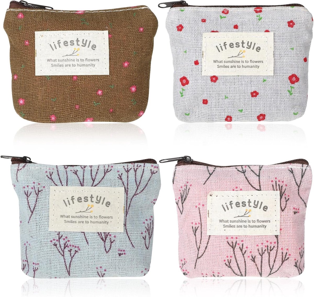 Mini portemonnees voor kinderen - 4 stuks - canvas - met rits - ideaal voor munten en pasjes - ShopVlot
