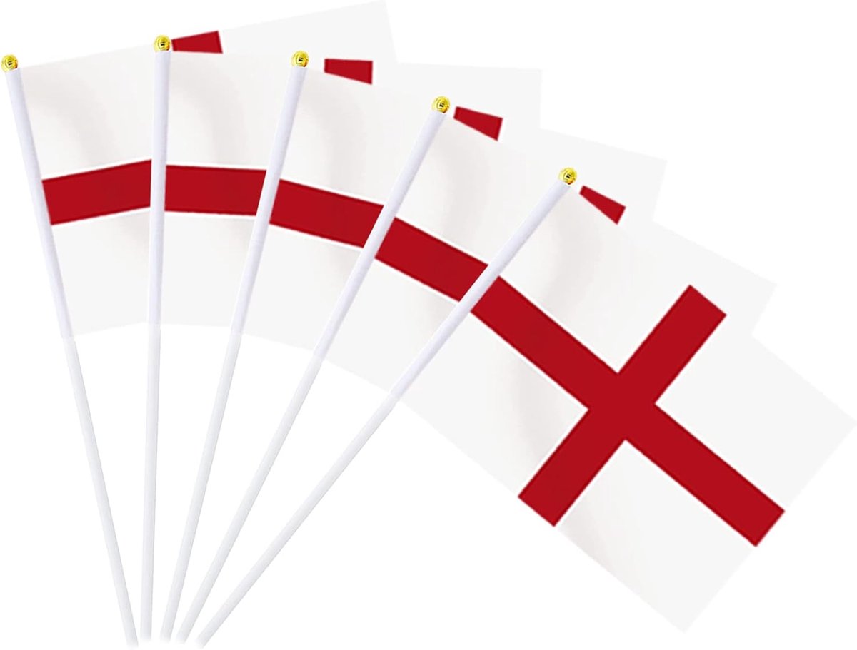 SnelShoppen - 15x Engeland Wapperende Vlaggen op Stok, Dubbelzijdige Stoffen Handvlaggen voor St. George's Day, Wereldkampioenschap 2022 Feestdecorati