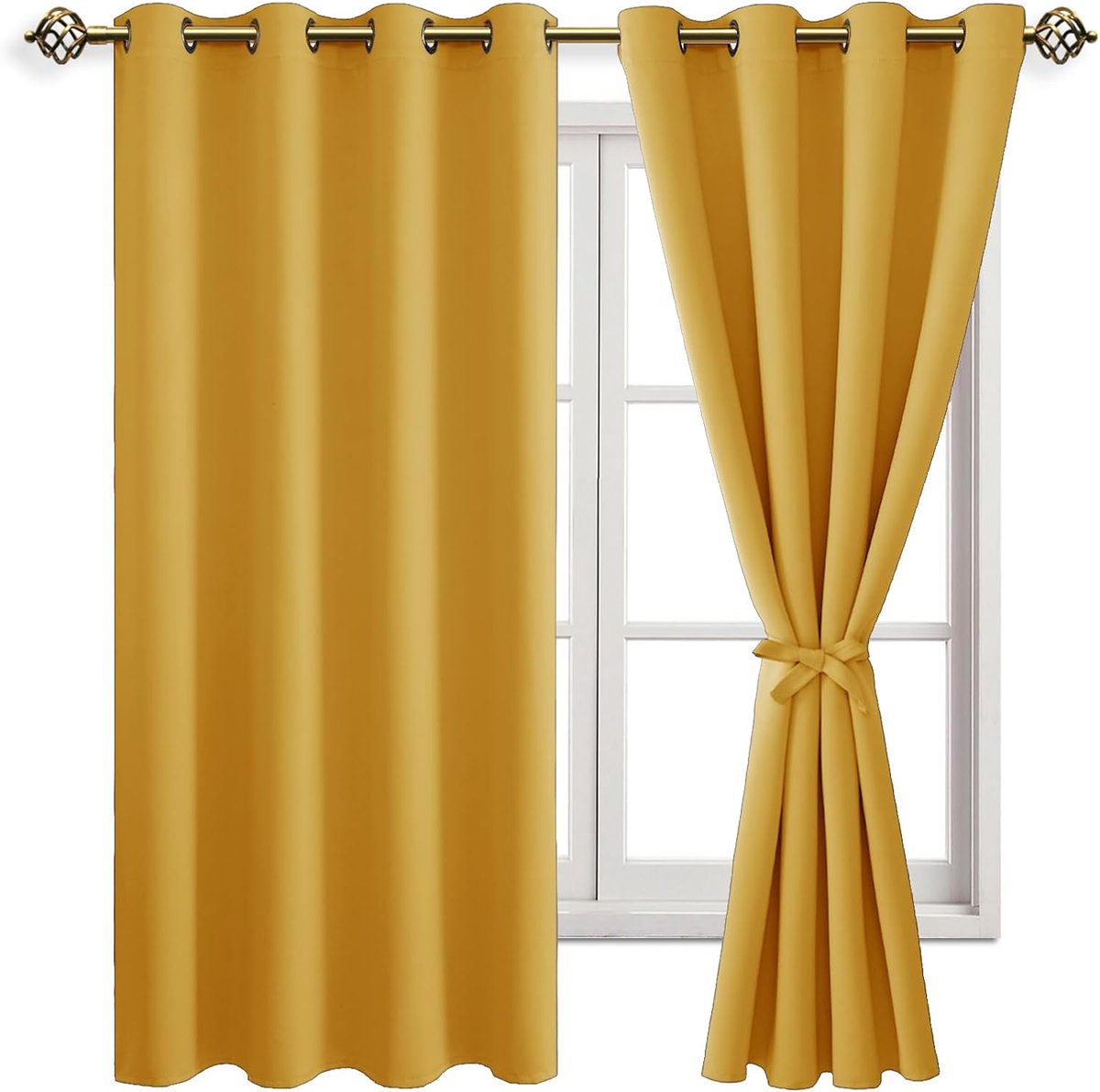 Zwarte verduisteringsgordijnen 175 x 140 cm - gele oogjes - decoratief en geluidswerend - ideaal voor slaapkamer - ShopVlot