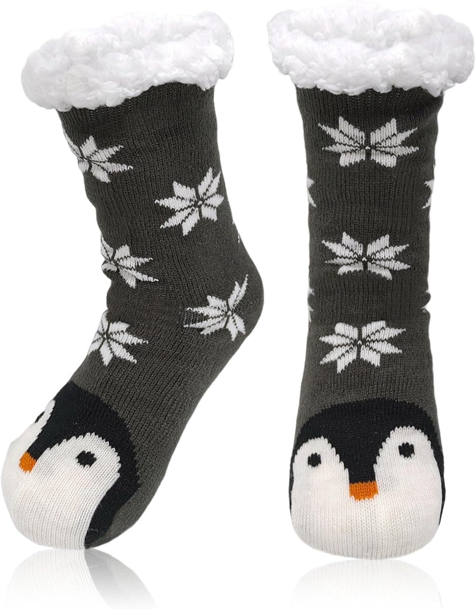 Slippersokken voor dames - schattige pinguïn - fleece gevoerd - warm en zacht - ShopVlot