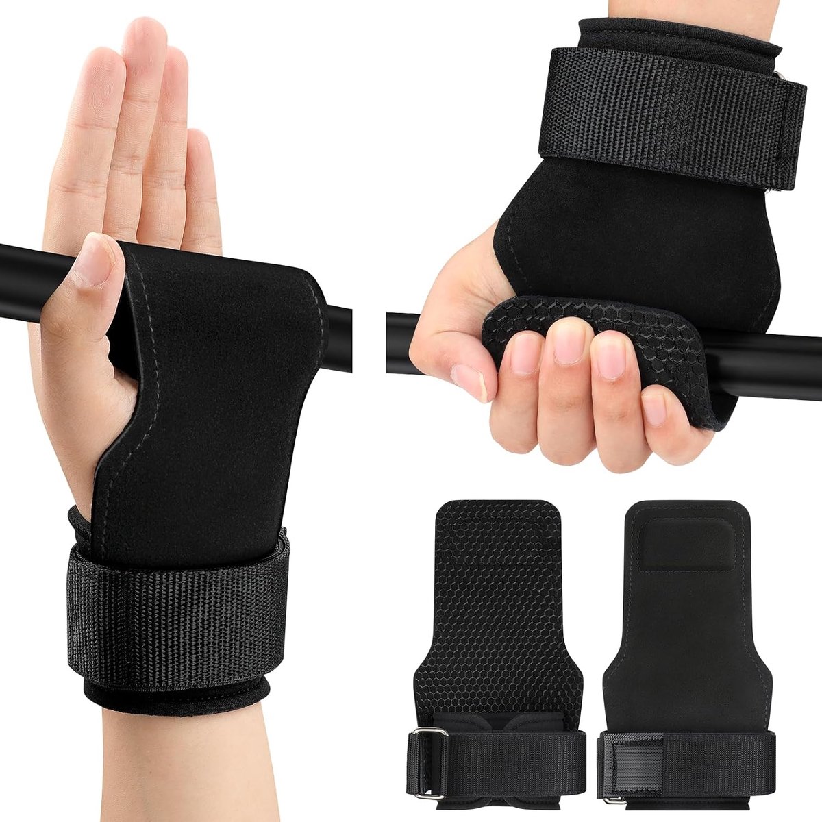 Kiiwah trekband voor krachttraining - leer met rubberen handgrepen - antislip en bescherming voor pols - ShopVlot