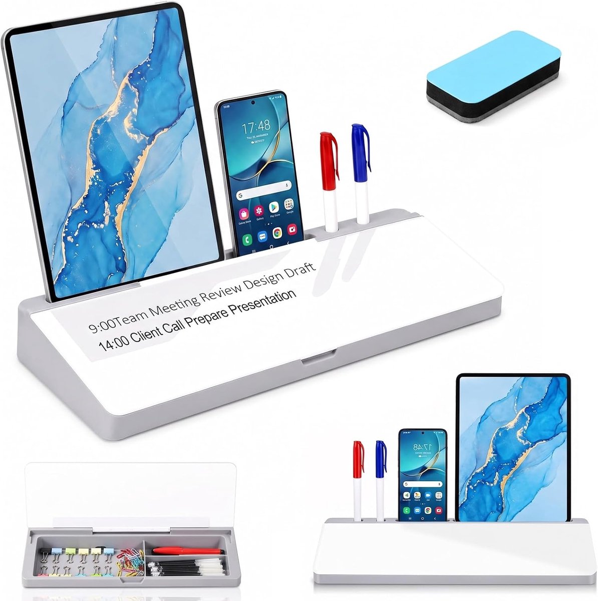 Bureau whiteboard met opbergruimte - glas - droog afwisbaar - papierloos noteren. - ShopVlot