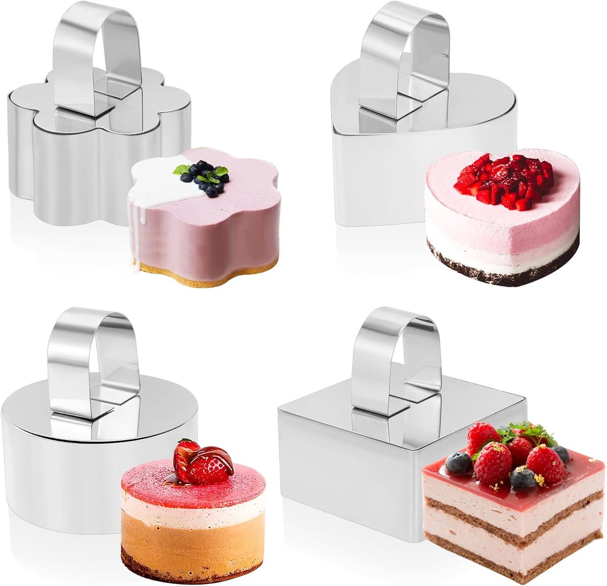 Cake ring set 4 stuks - RVS cakevormen - Diverse vormen - Perfect voor het maken van desserts - ShopVlot