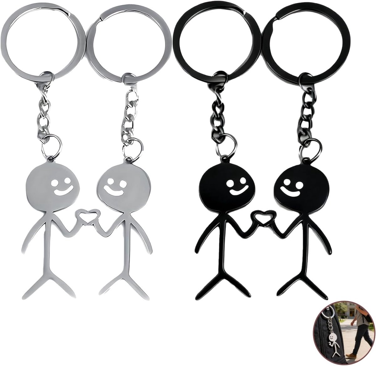 Sleutelhanger set van 2 - Skelet en hart met gebarentaal - Grappige ontwerpen - Perfect voor koppels en vrienden - ShopVlot