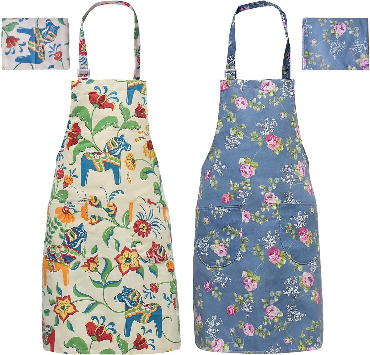 Keuken schort met zakken - vintage katoen bloemen - verstelbaar - ideaal voor koken en bakken - ShopVlot