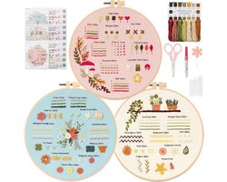 UXORSN 3 sets embroidery set for beginners, cross stitch set with print pattern, leather 30 stitches, needles - ShopVlot
