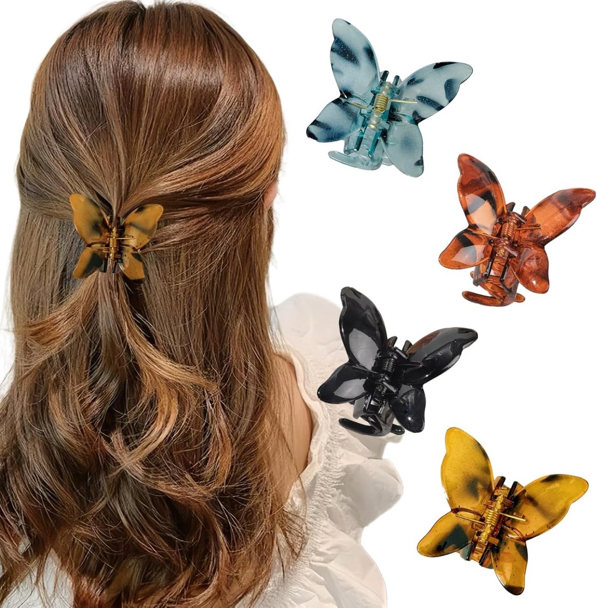 4 Pieces Butterfly Hair Clips Small Set Hairpins Women Acrylic Hair Clip for Women Girls Thin Hair Accessories - ShopVlot