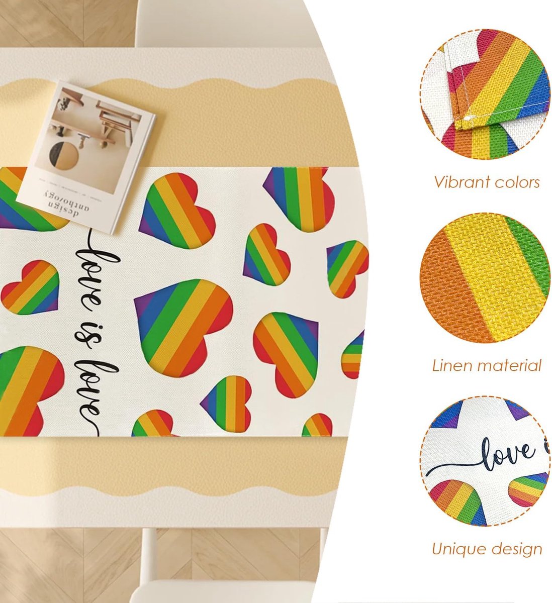 1 x Rainbow Heart Tablecloth, 10 x Rainbow Face Stickers, Pride Party Tablecloth, Colorful Striped Table Runners, Long - ShopVlot