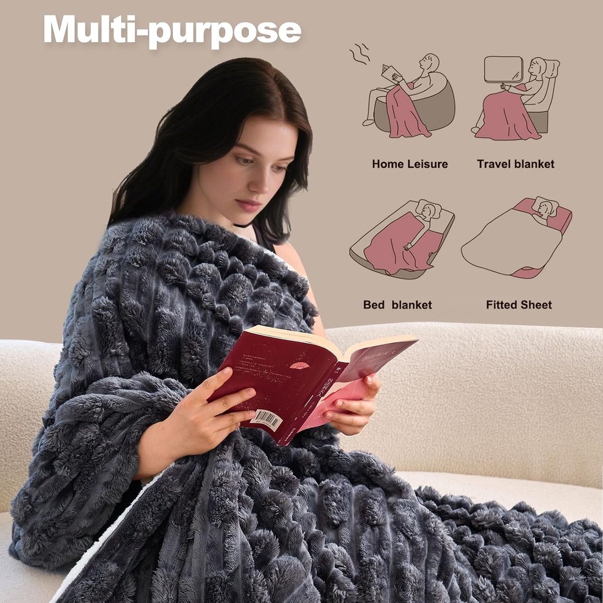 KEAYOO Cuddly Blanket, Fluffy Sherpa Wool Blanket (Dark Grey Geometry, 150x200 cm) - ShopVlot