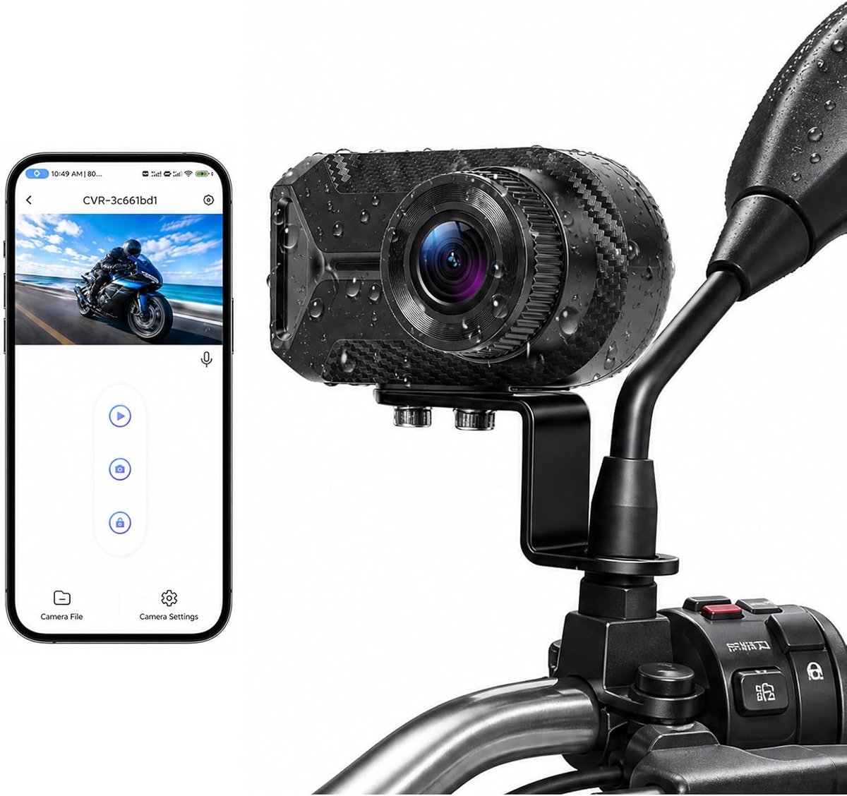 SIXTOP Motorfiets dashcam 1080P Full HD, 2K motorcamera zonder display, IP66 waterdichte motorcamera met 110° - ShopVlot