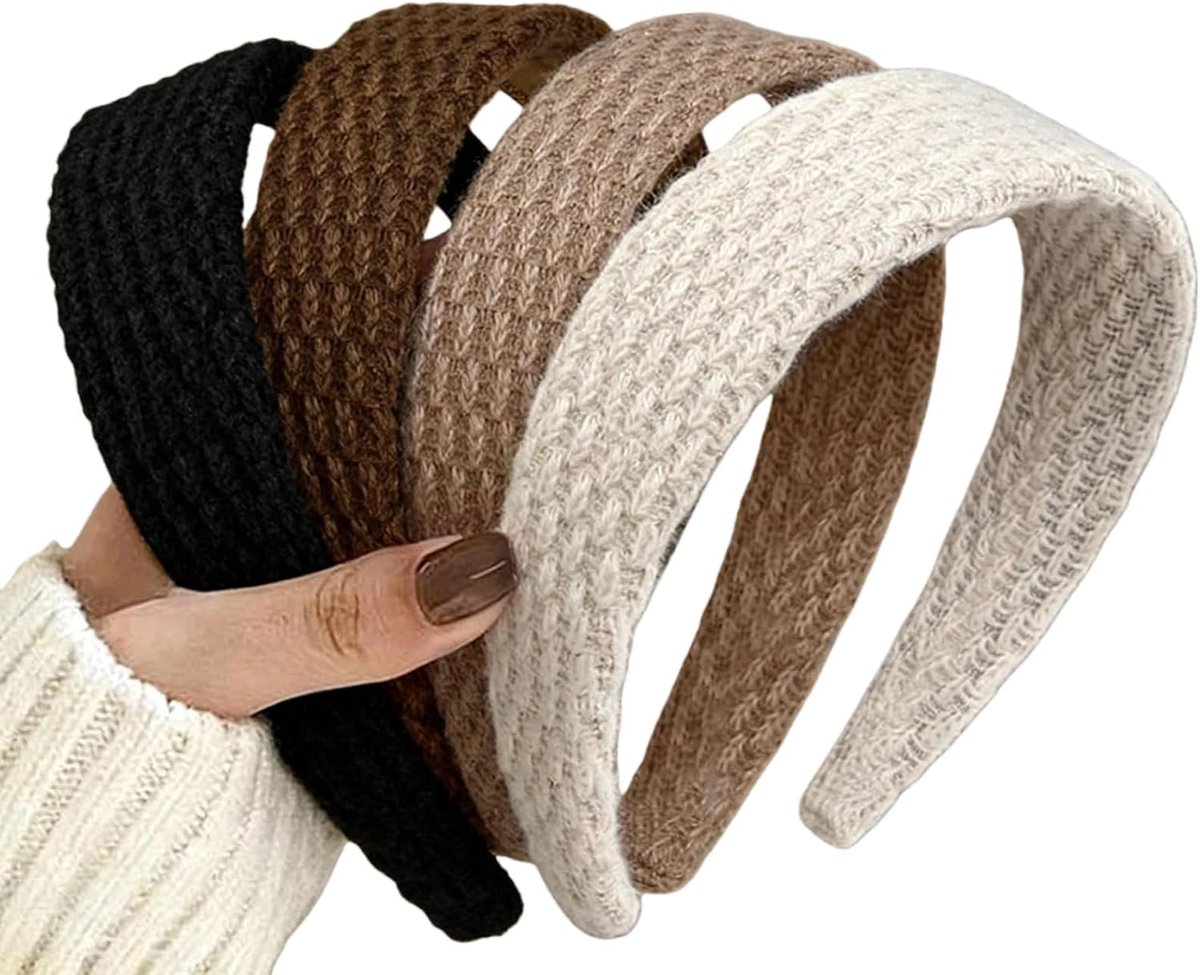 Damen Hairreifen Stricted Trendig 4 Cm Breit Hairbänder Not Rutschend Süß Haarreifen For Girls Uni Color Elastic Hair - ShopVlot