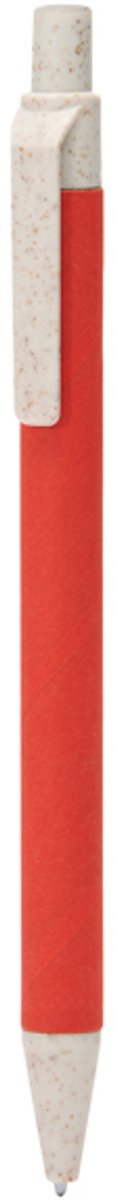 250 stuks voordeel pack Drukknoppen pen van gerecycled karton, met punt en clip van tarwevezel en ABS Model GROVE Rood Beige. Blauwe inkt.