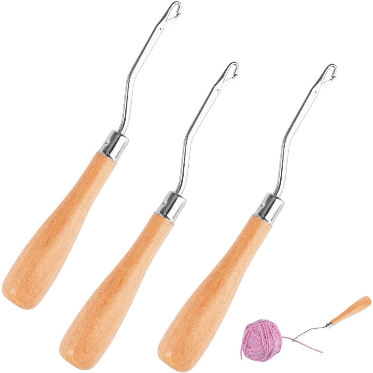 Solidchoice - Set van 3 Houten Gebogen Haakjes voor Haakwerk