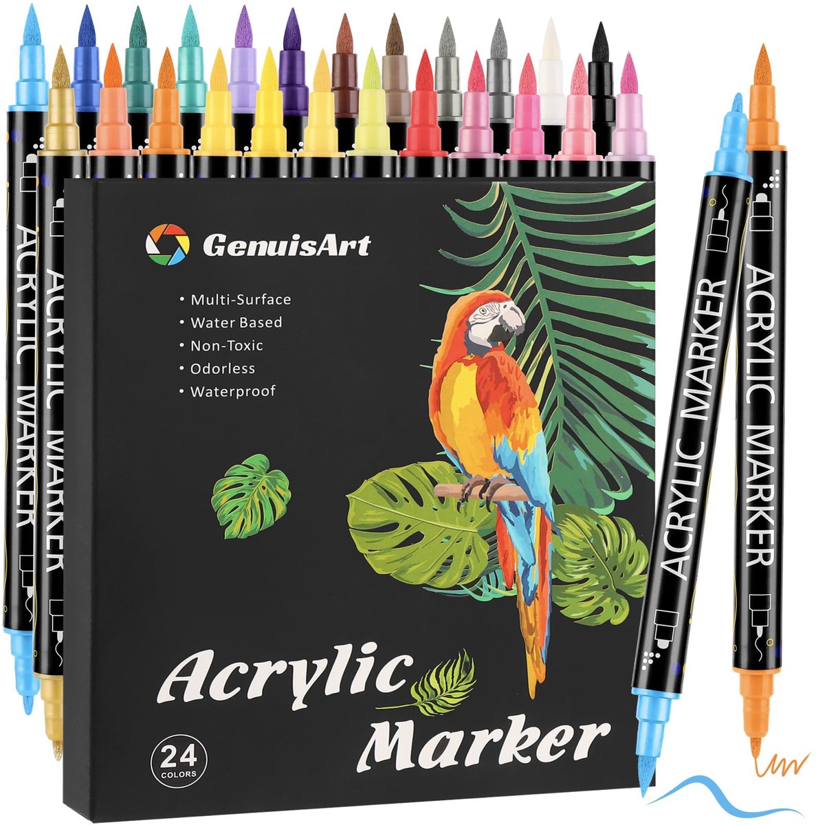 Solidchoice - Set van 24 Waterbestendige Acrylstiften met Dubbele Tip