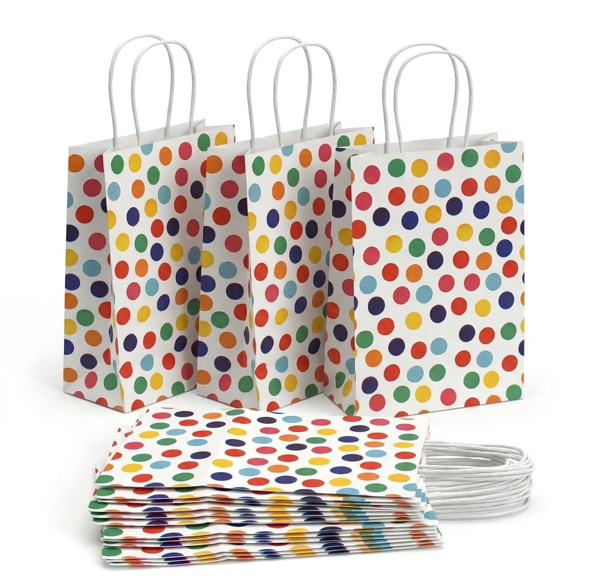 Geschenkzakjes Kraftpapier - Papieren Zakjes - Feestelijke Verpakking - Met Handgrepen - 15 Stuks - Meerkleurig Stippen