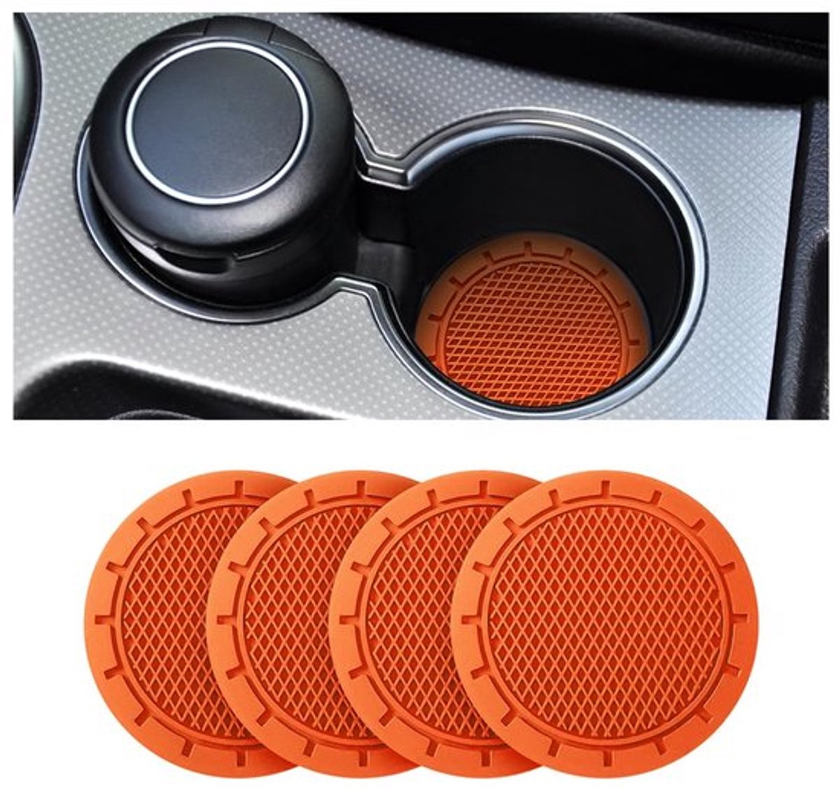 4 stuks autobekerhouder, 7 cm diameter antislip universele bekerhouder, duurzaam, geschikt voor de meeste auto-interieurs, auto-accessoires voor dames en heren (oranje)