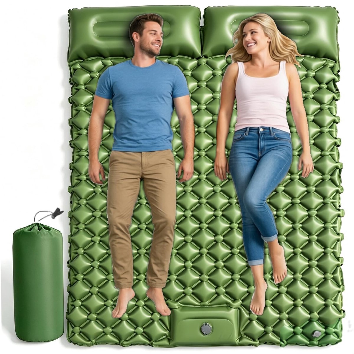 Solidchoice - Opblaasbare Campingmat voor 2 Personen met Voetpomp en Kussen