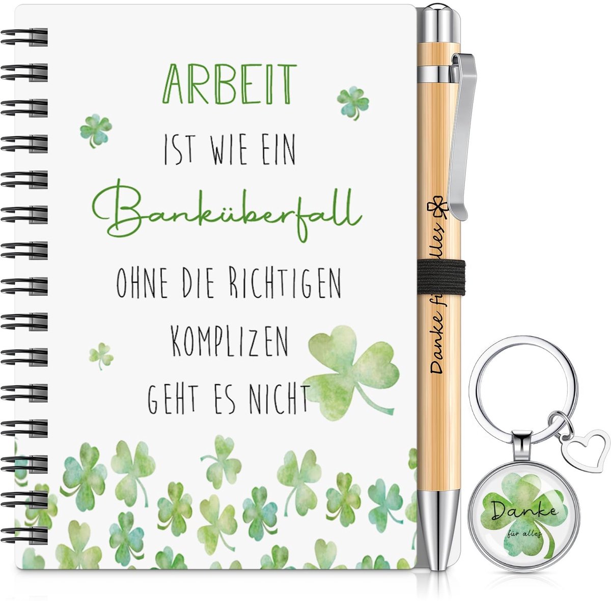 Solidchoice - 3-delige Gelukkige Cadeauset voor Vrouwen met Notitieboek, Sleutelhangertje en Balpen