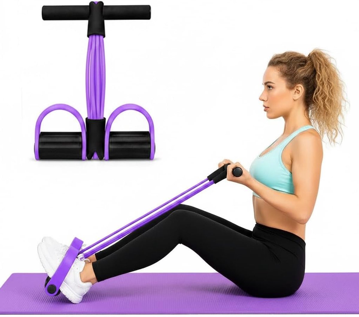 multifunctionele voetpedaal oefening - 6 elastische buizen - unisex paars - voor volledige lichaamstraining - ShopVlot