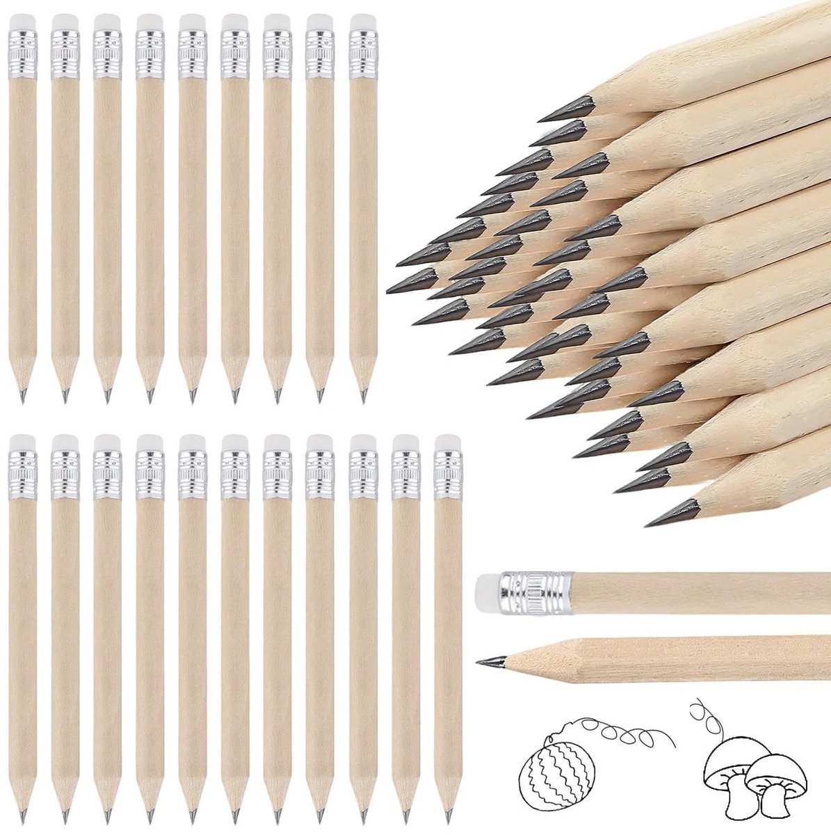 Solidchoice - Set van 110 Mini Potloodjes met Gum voor School en Thuis