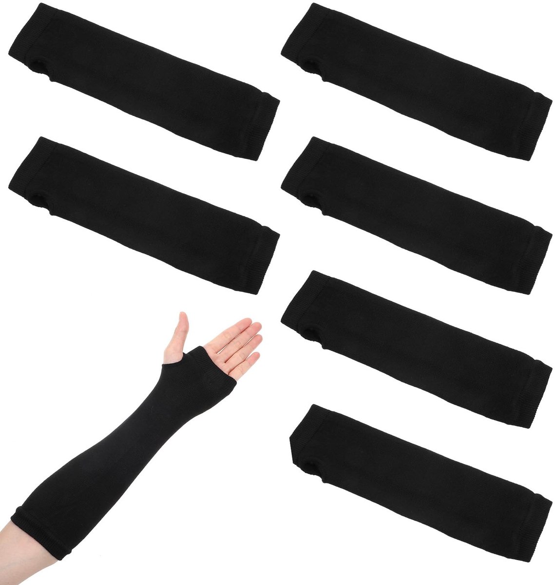 Set van 6 Armwarmers met Duimopening, Zwarte Vingerloze Bescherming, Elastische Korte Plakband Covers, Wasbare Arm Bescherming voor Douche en Badkamer