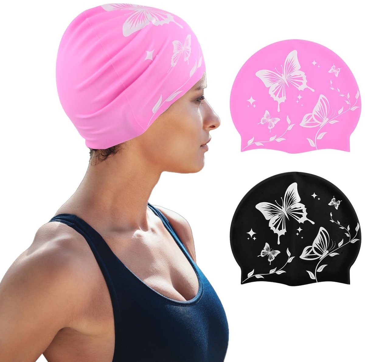 Solidchoice - Set van 2 Unisex Zwemcaps met Antislip Textuur