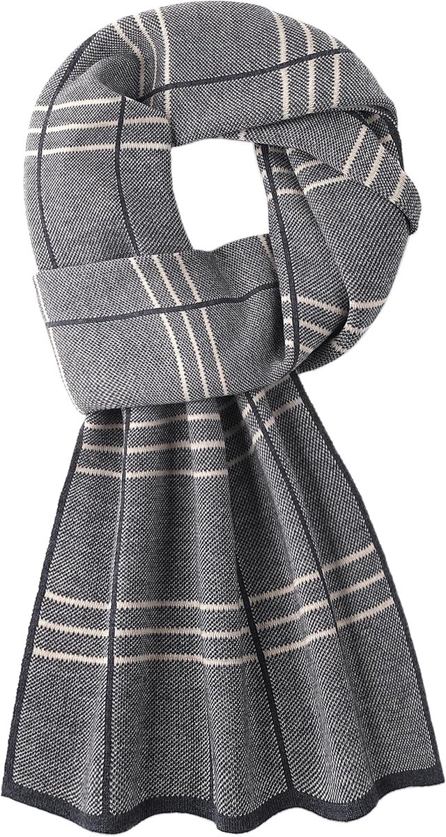 Gebreide Sjaal 180x30cm - 6% Wol - Grijs & Beige - Perfect voor koude dagen - ShopVlot
