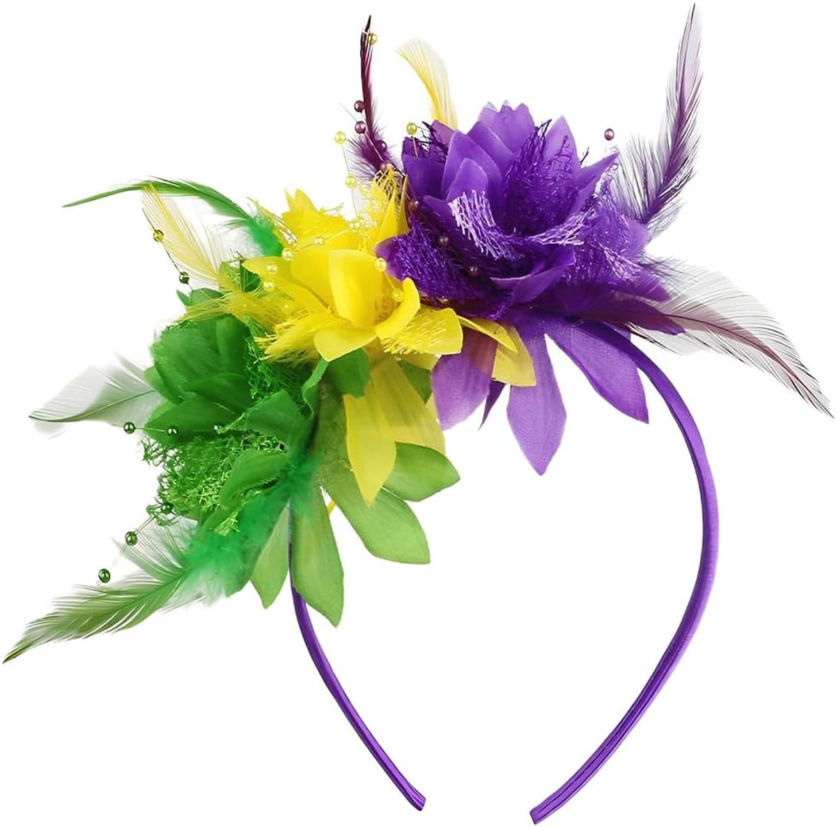 Fascinator hoofddeksel met veren en kunstbloemen - rode veren - retro stijl - perfect voor carnaval - ShopVlot