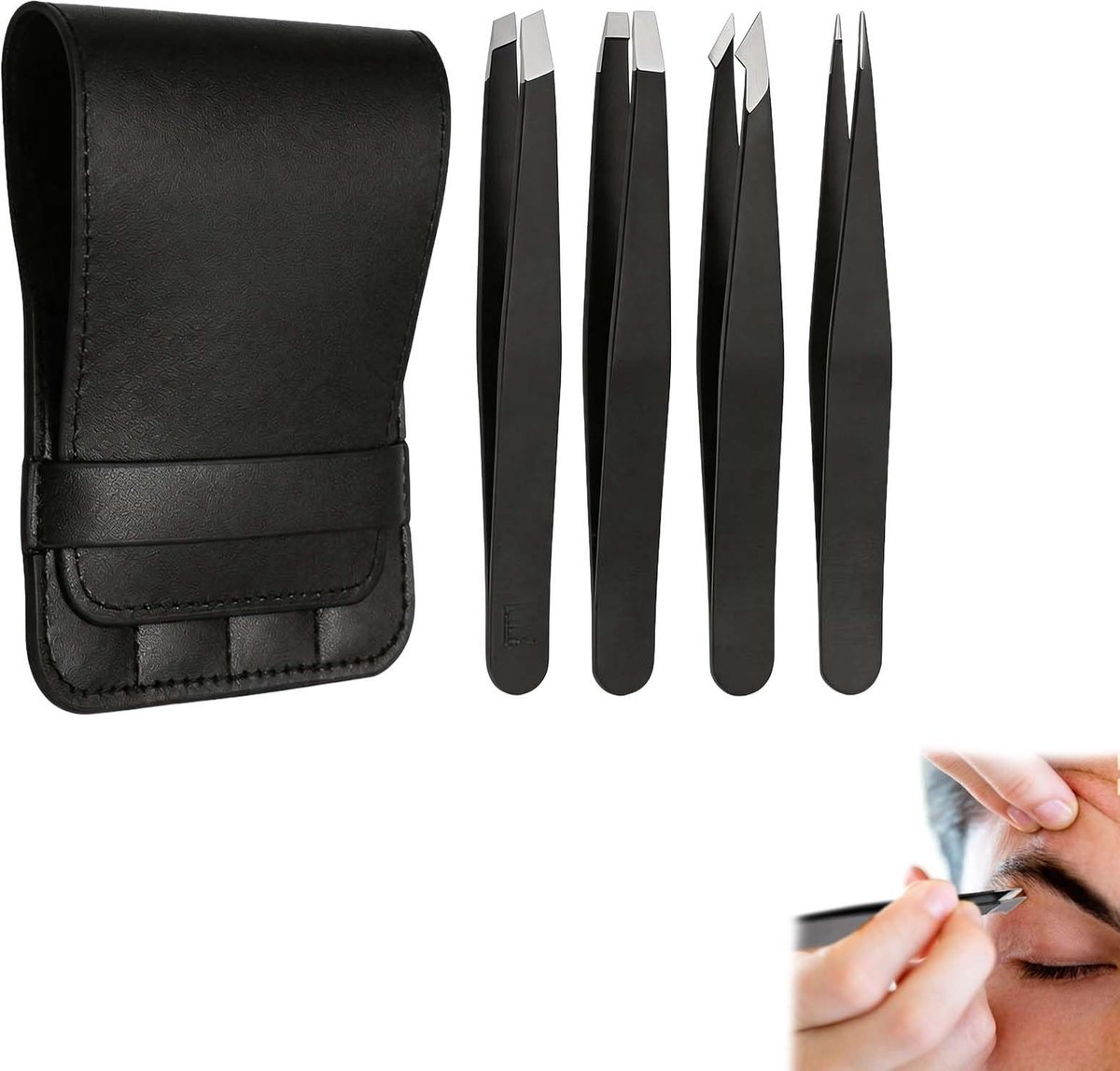 Solidchoice - Professionele RVS Pincet Set van 4 Stuks voor Schoonheidsverzorging