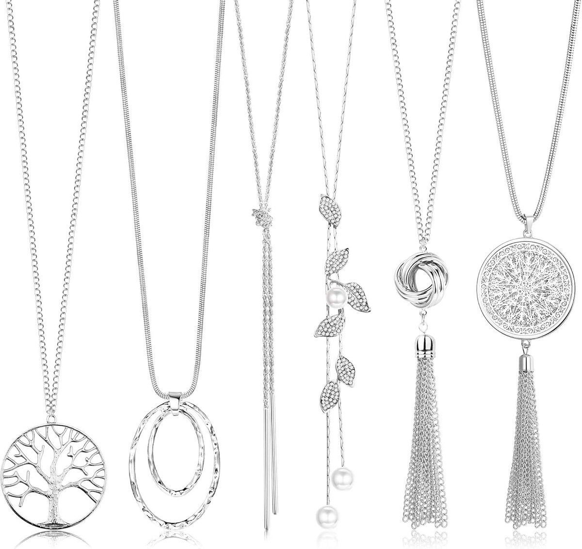 Halskettingen voor dames 6 stuks - lange boho kettingen - met franjes en veren - statement sieraden voor elke outfit - ShopVlot