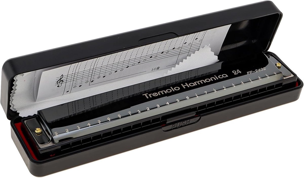 Harmonica 24 gaten C - Professionele tremolo - Zwart satijn - Perfect voor beginners - ShopVlot