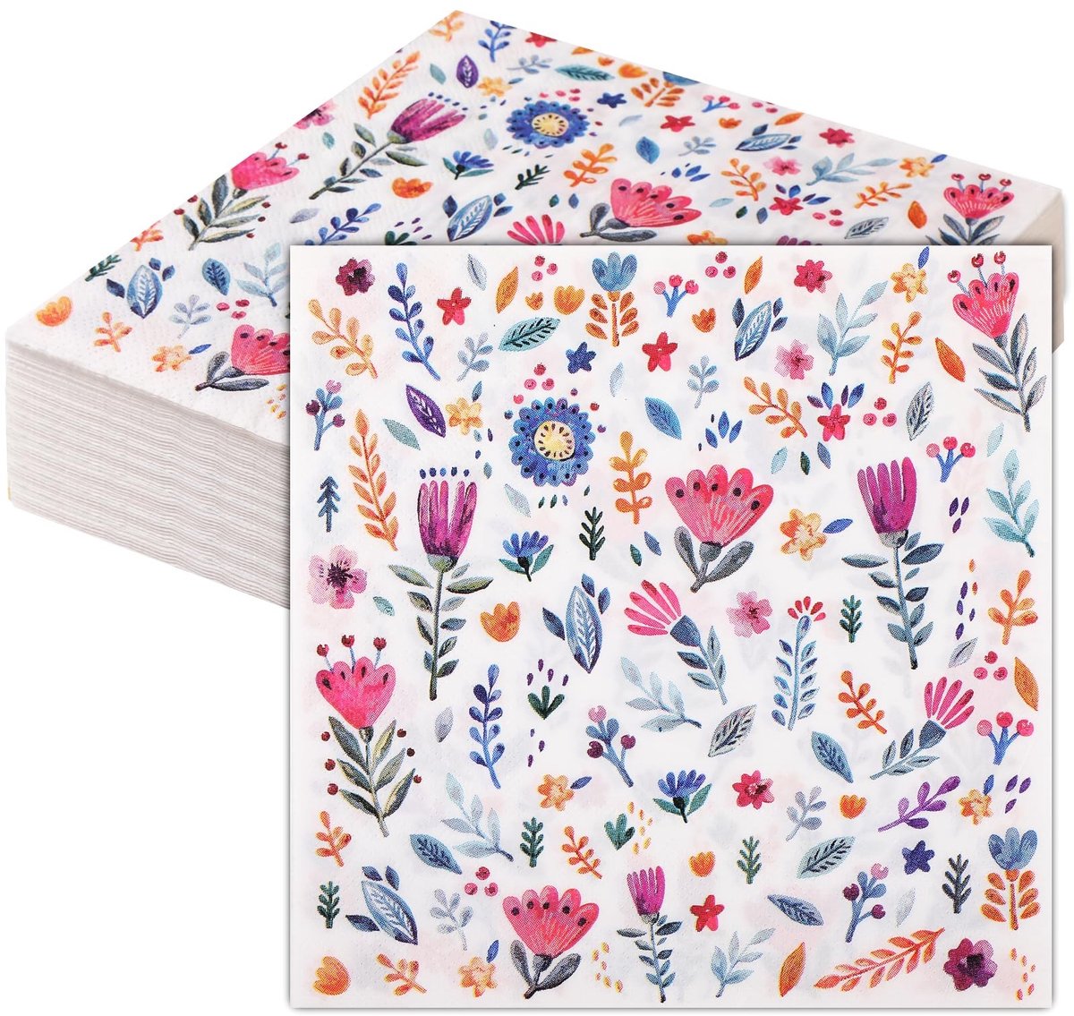 Solidchoice - Set van 100 Papieren Servetten met Bloemenprint 30 x 30 cm