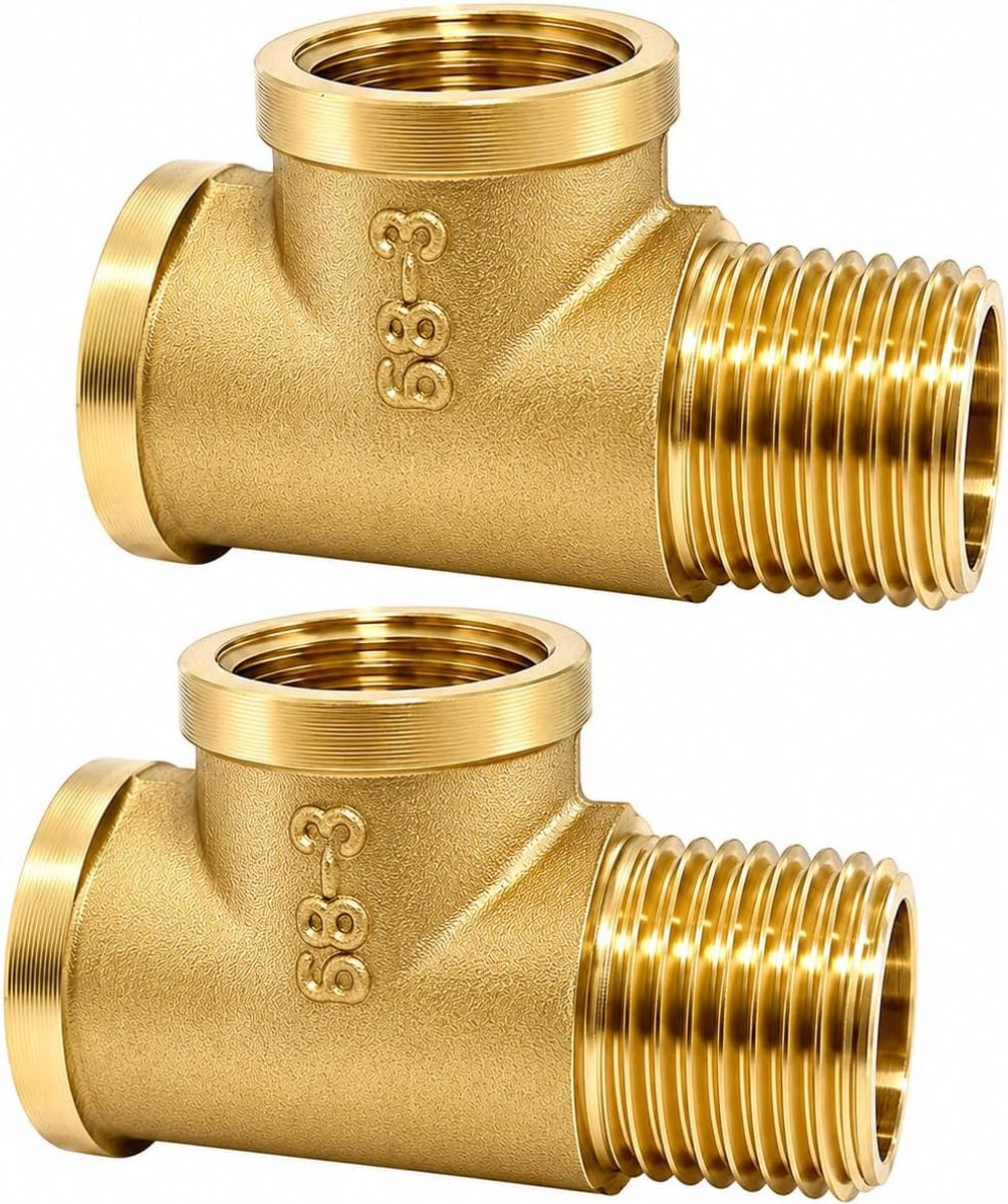 T-stuk 1/2 inch messing - 2 stuks - met schroefdraadafdichtingstape - voor veilige wateraansluitingen - ShopVlot