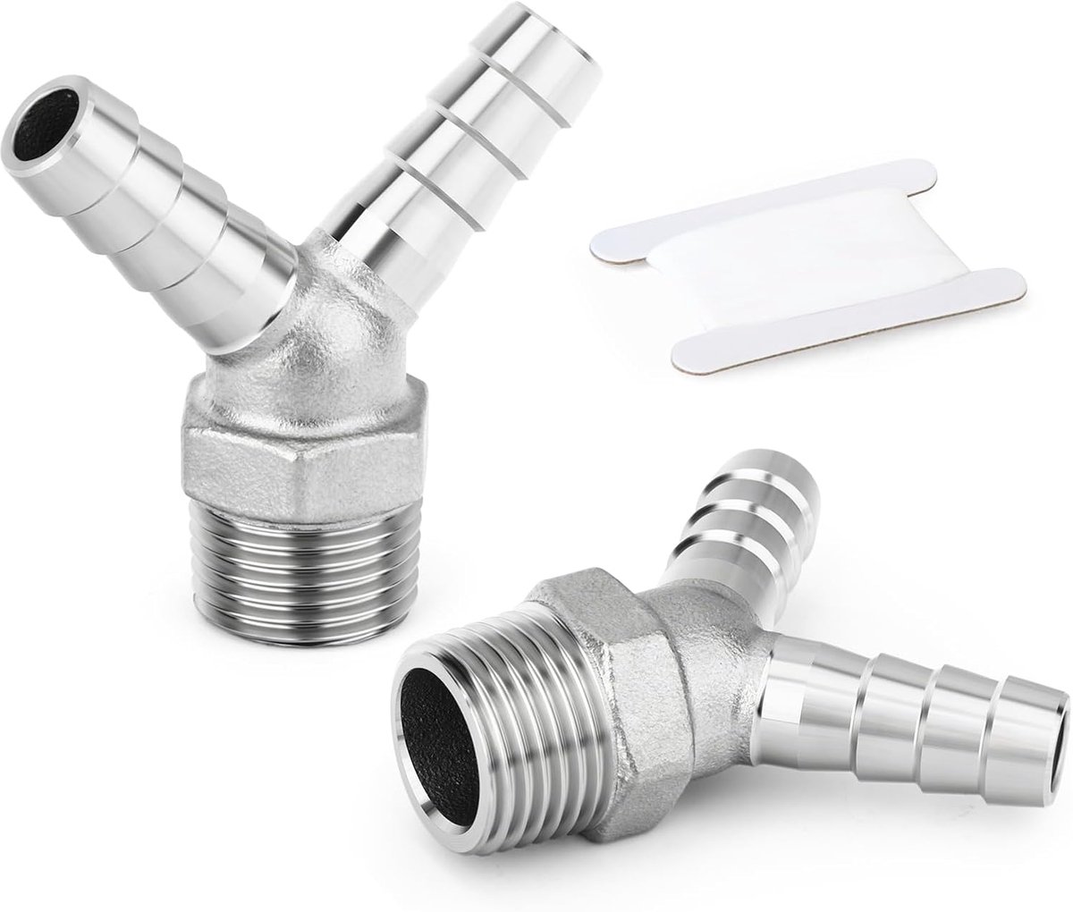 2pcs 304 Stainless Steel Y Barbed Fitting Hose Barb, 1/2" BSP 3 Way Splitter Adapter for Water Fuel Air - ShopVlot