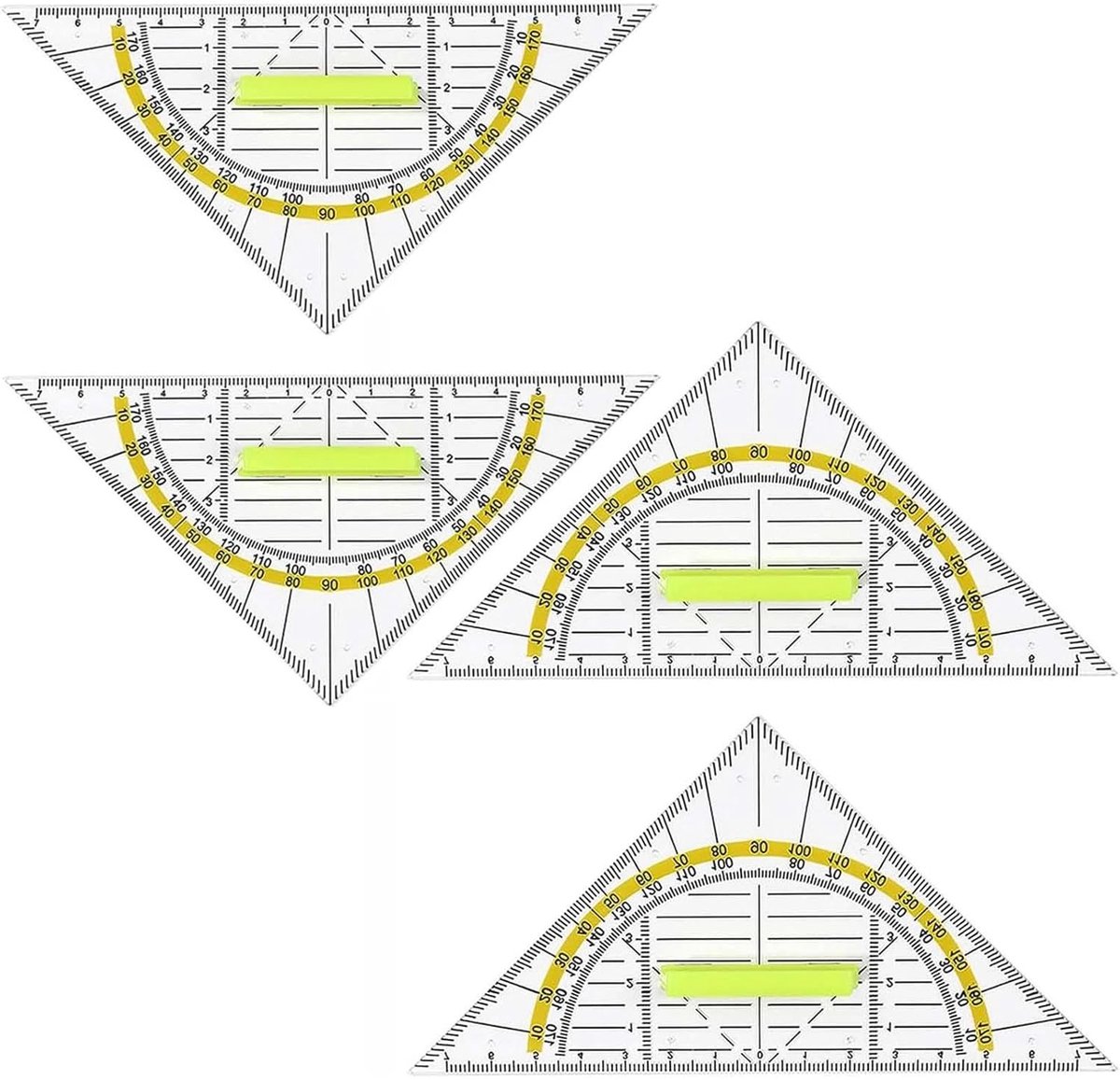 4 Stück Geodriehoek Met Grip, Flexibel Geo Kreissjabloon, 15,7cm Tekendriehoek Geschikt, voor Studenten Büro Designer - ShopVlot