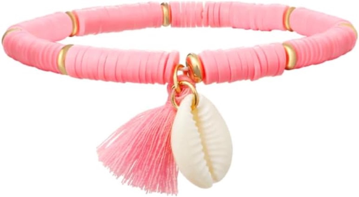 Ankle Strap Flat Beads Shell & Tassel - Black White, Shell/Plastic/Metal alloy - ShopVlot
