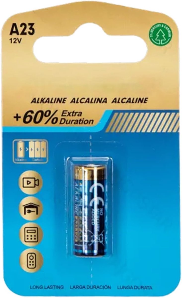 Alkaline battery, 23 A, 12 V, ideal for electronic devices such as remote controls and toys. - ShopVlot
