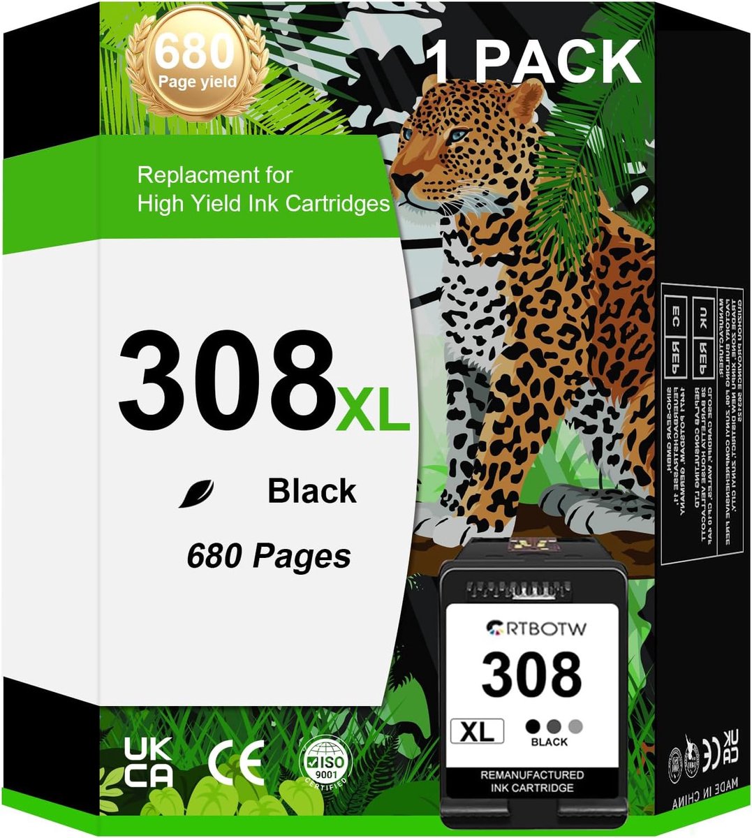 Compatible with HP 308XL Ink Cartridges, Fits HP Envy 6110e, 6120e, 6122e, 6130, 6132e, 6532e (1 Black) - ShopVlot