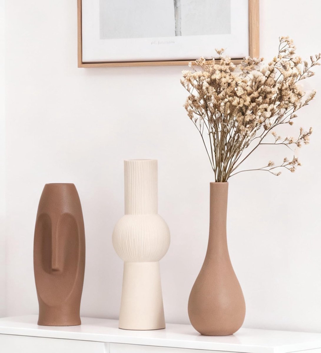 Ceramic Vases, 3 Pieces, Minimalist Style Flower Vases, Home Decoration for Living Room, Pampas Grass, Table(13 Dark - ShopVlot