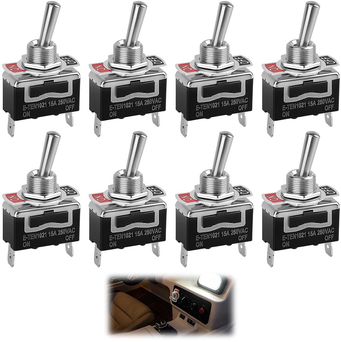 Tuimelschakelaar, 8 stuks, metaal, SPST, aan/uit, 2 posities, 10 A, 125 V/6 A, 250 V, stabiele bediening, hoge - ShopVlot